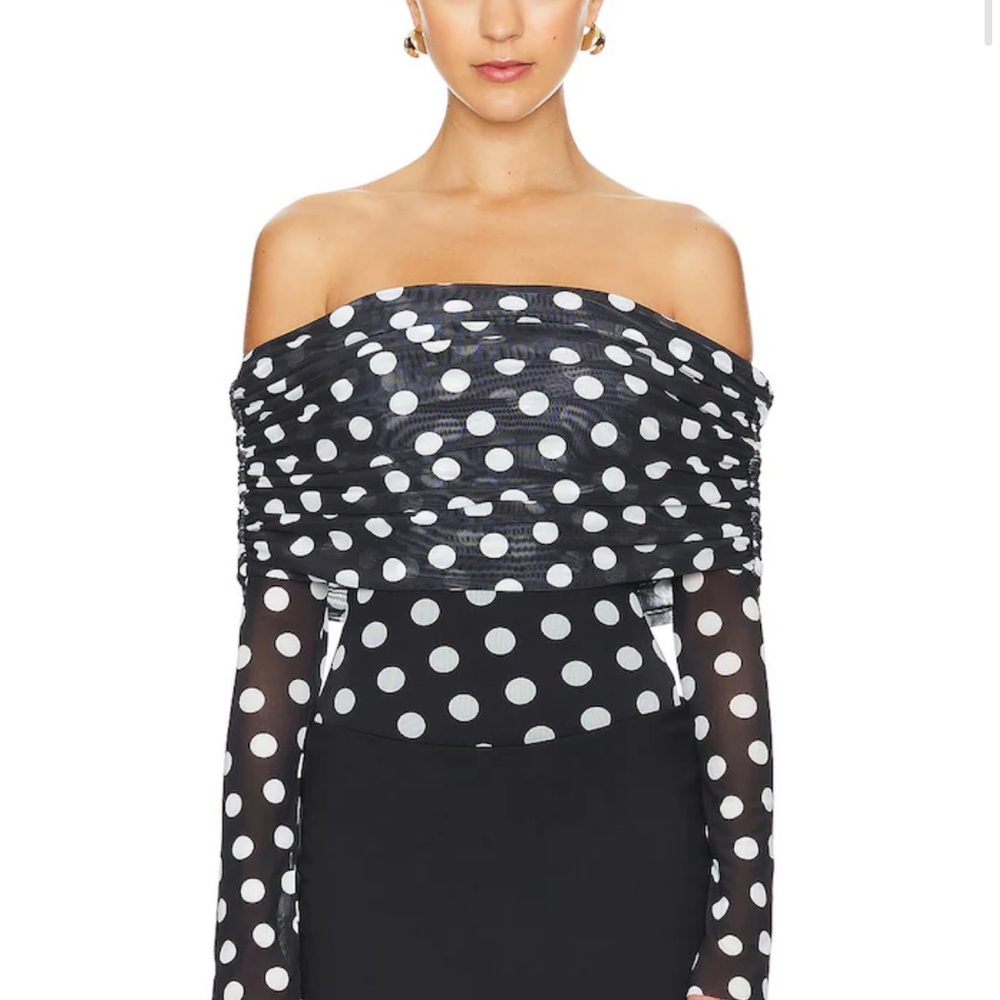AFRM Black and White Polka Dot Off-Shoulder Bodysuit